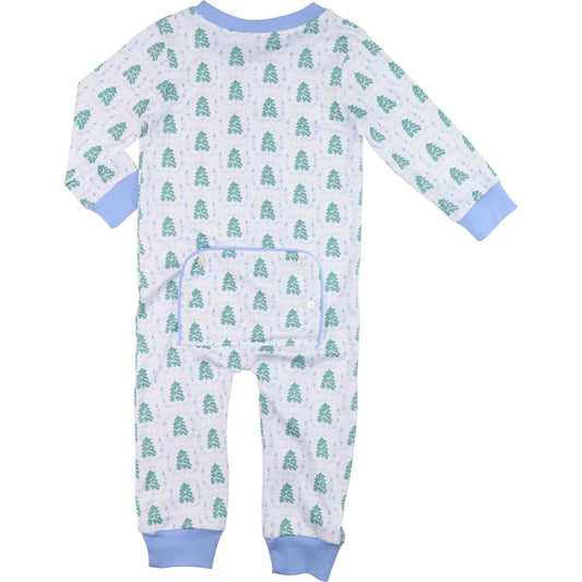 Blue And Green Christmas Tree Print Knit Zipper Pajamas - Shipping Early November  Smocked Threads