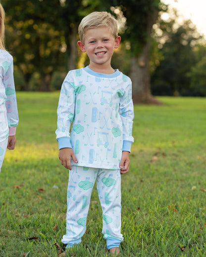 Blue And Green Knit Golf Pajamas  Smocked Threads