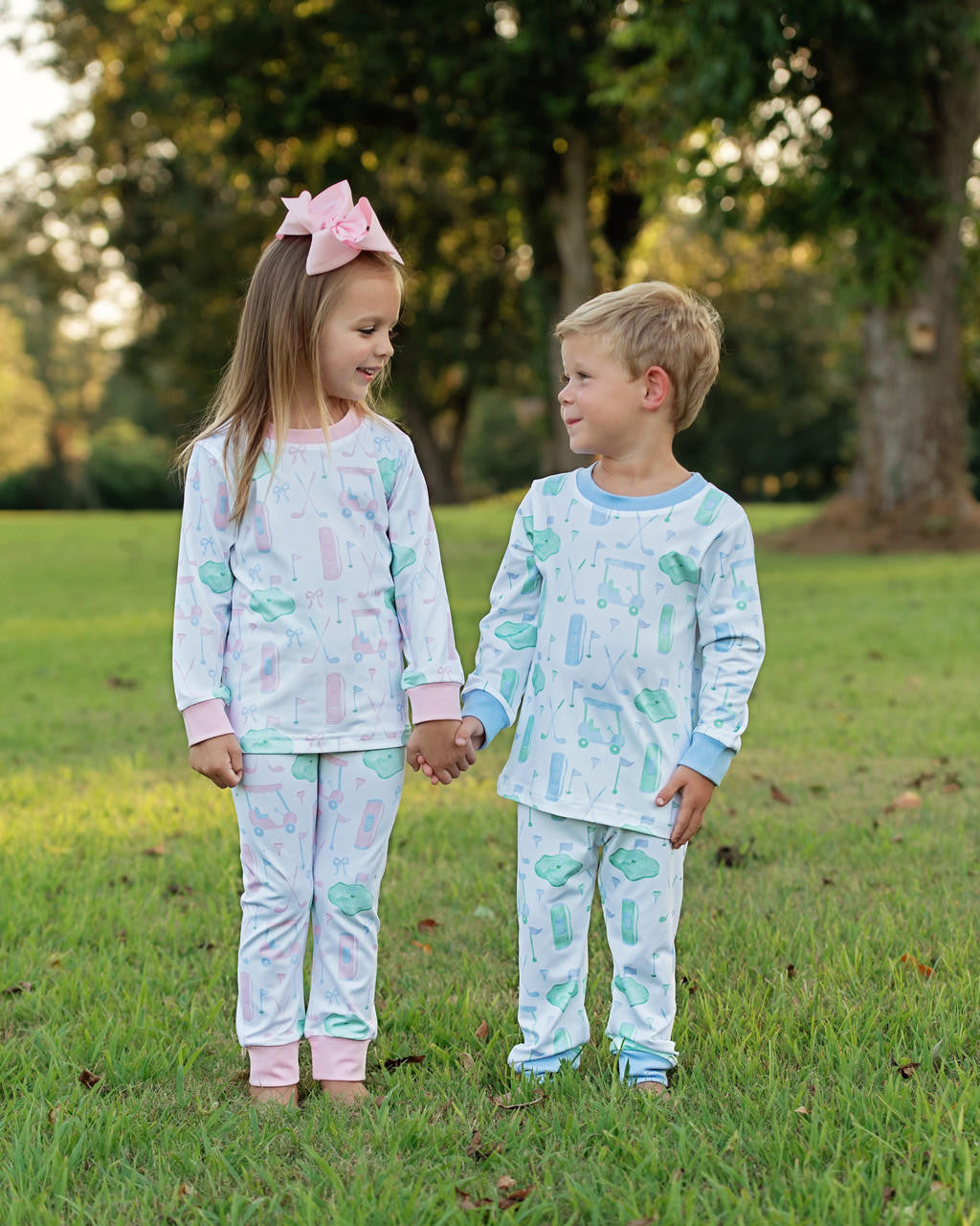 Blue And Green Knit Golf Pajamas  Smocked Threads