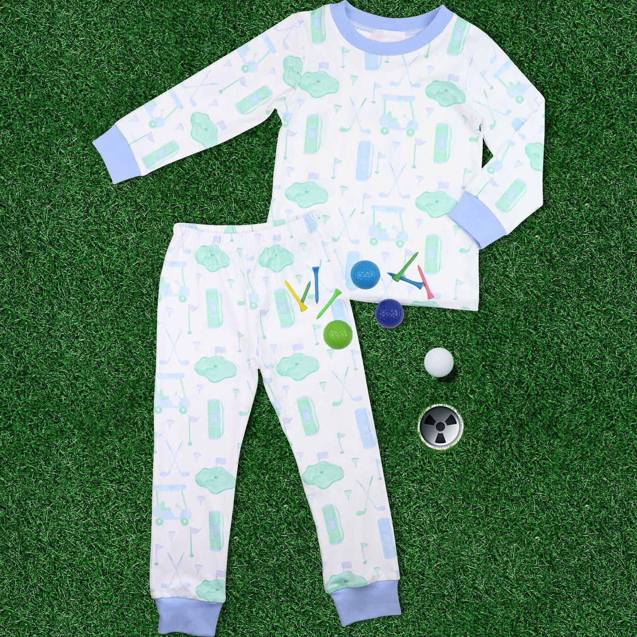 Blue And Green Knit Golf Pajamas  Smocked Threads