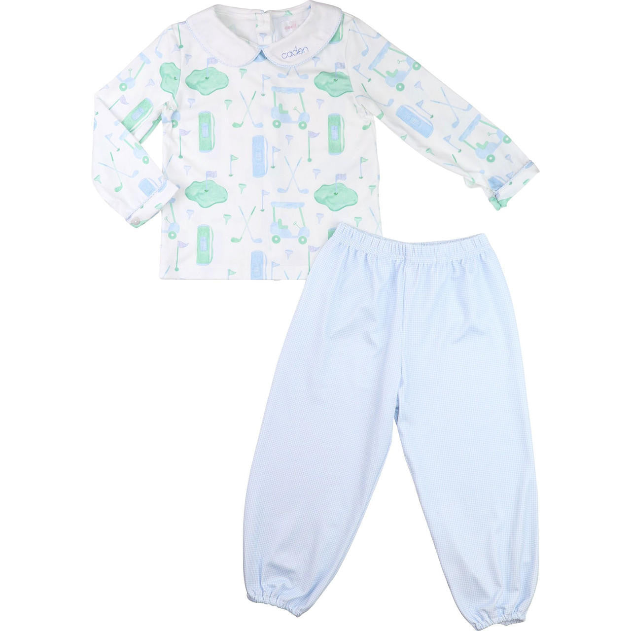 Blue And Green Knit Golf Pant Set  Monogram