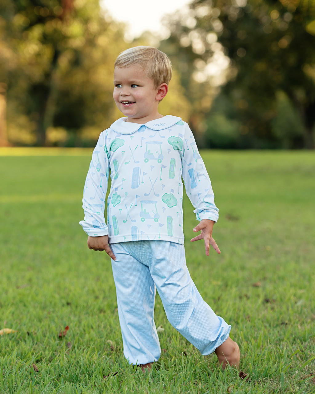 Blue And Green Knit Golf Pant Set  Monogram