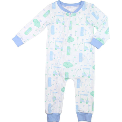 Blue And Green Knit Golf Zipper Pajamas  Smocked Threads