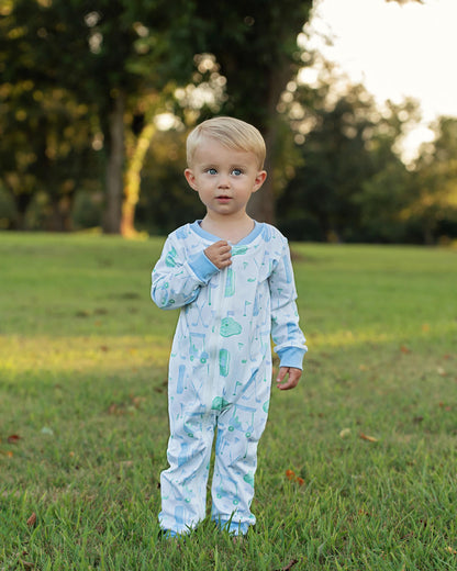 Blue And Green Knit Golf Zipper Pajamas  Smocked Threads