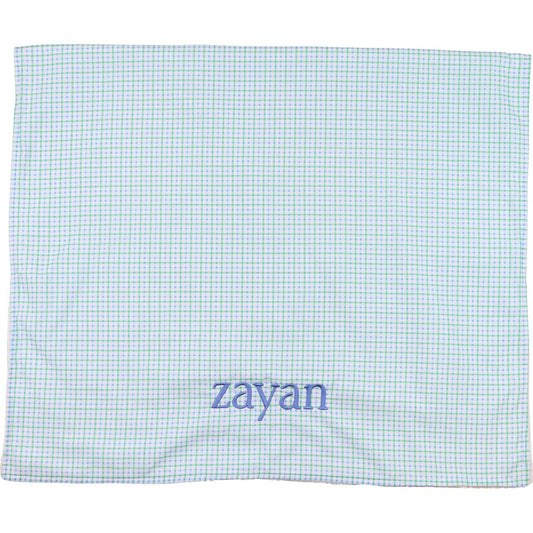 Blue And Green Windowpane Beach Towel   Monogram