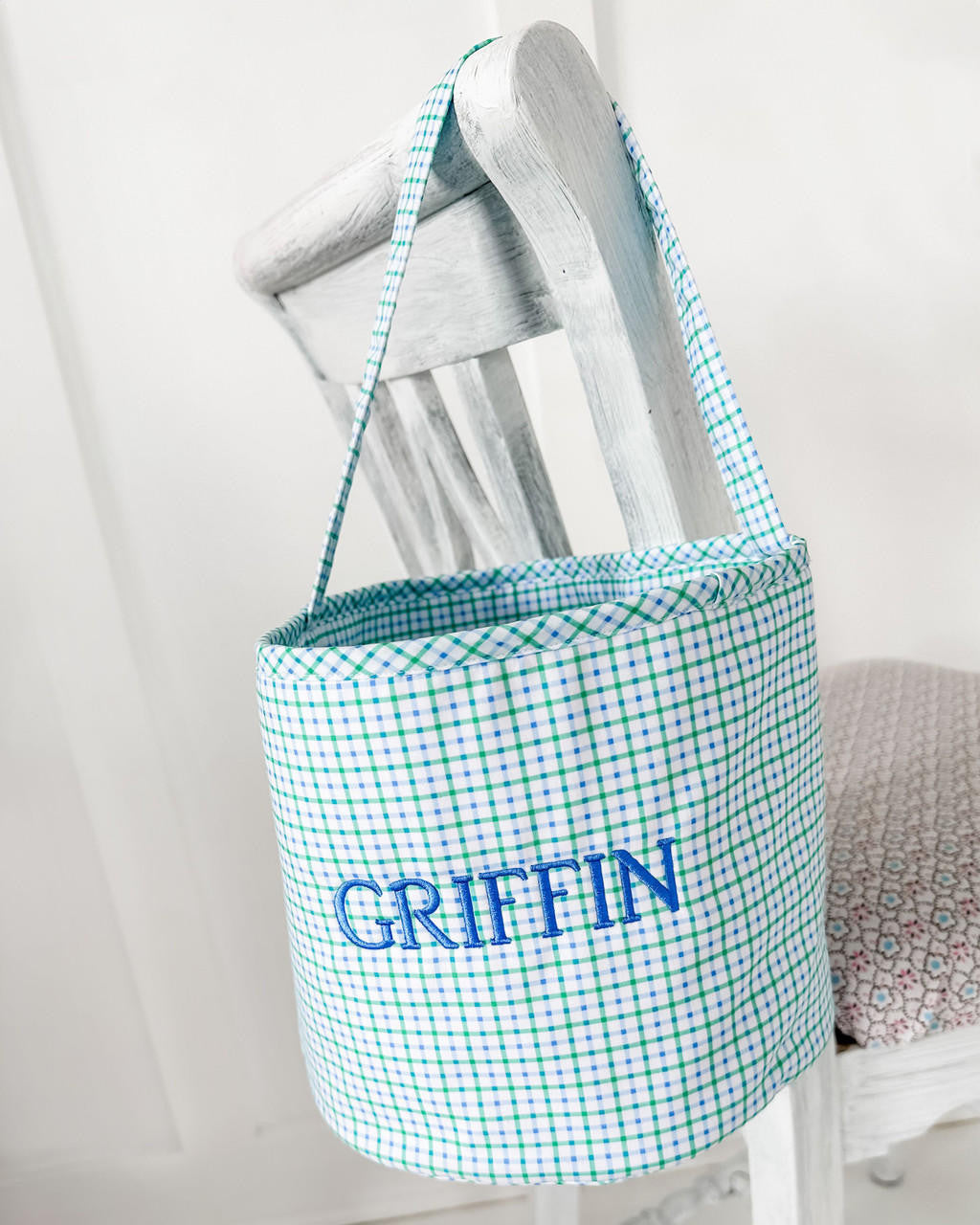 Blue And Green Windowpane Easter Basket  Monogram