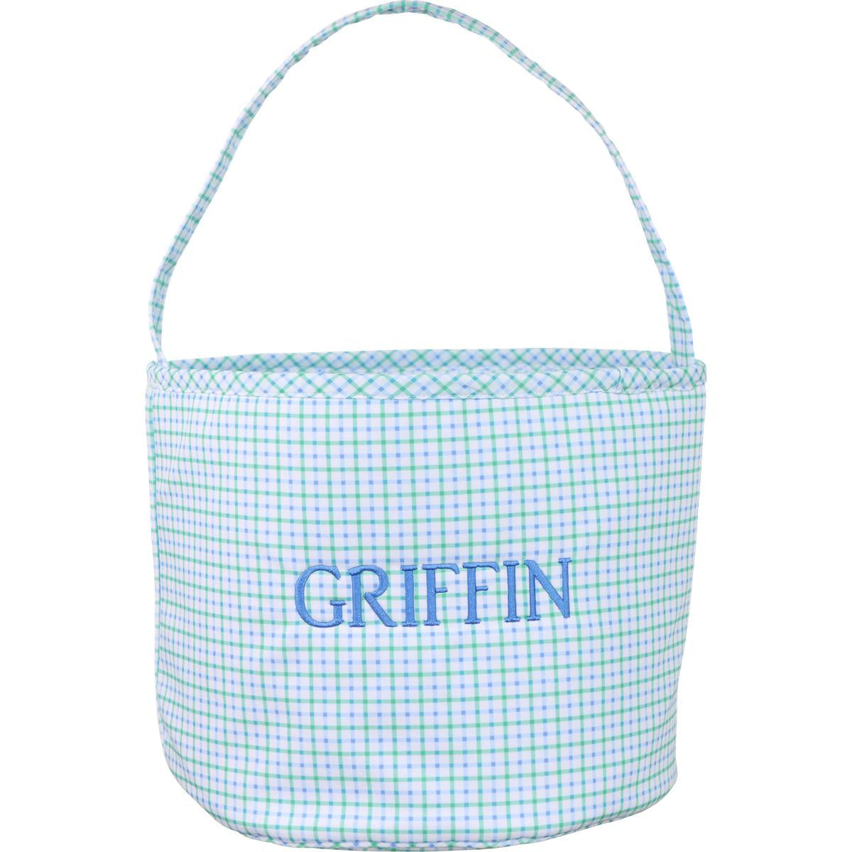 Blue And Green Windowpane Easter Basket  Monogram