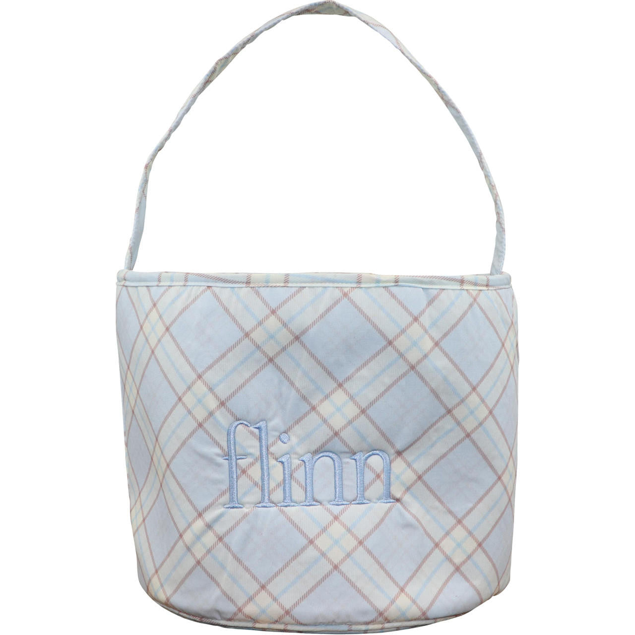 Blue And Khaki Plaid Easter Basket - Shipping Early March  Monogram