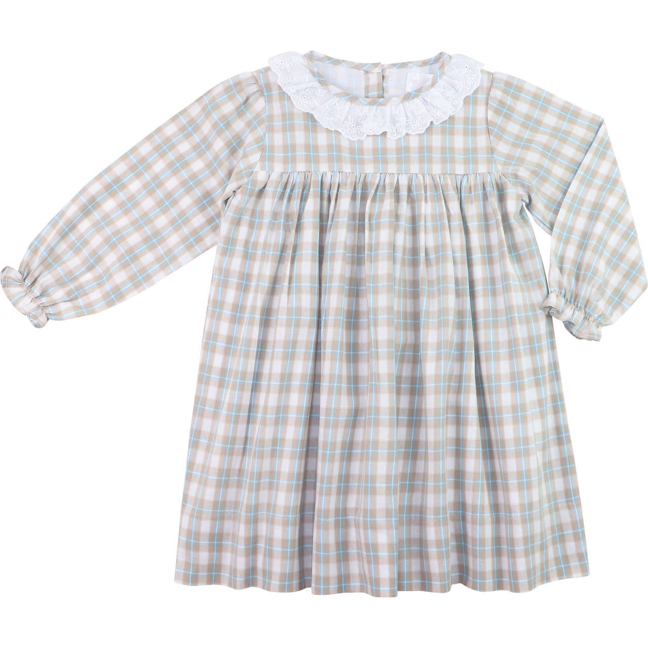 Blue And Khaki Plaid Eyelet Dress - Shipping Early October  Smocked Threads