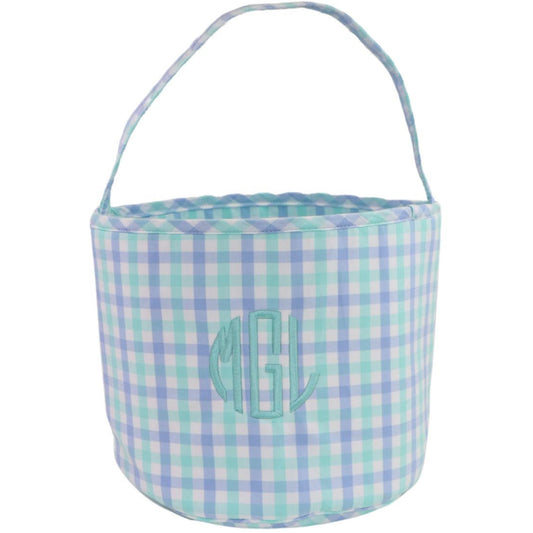 Blue And Mint Check Easter Basket - Shipping Late March  Monogram