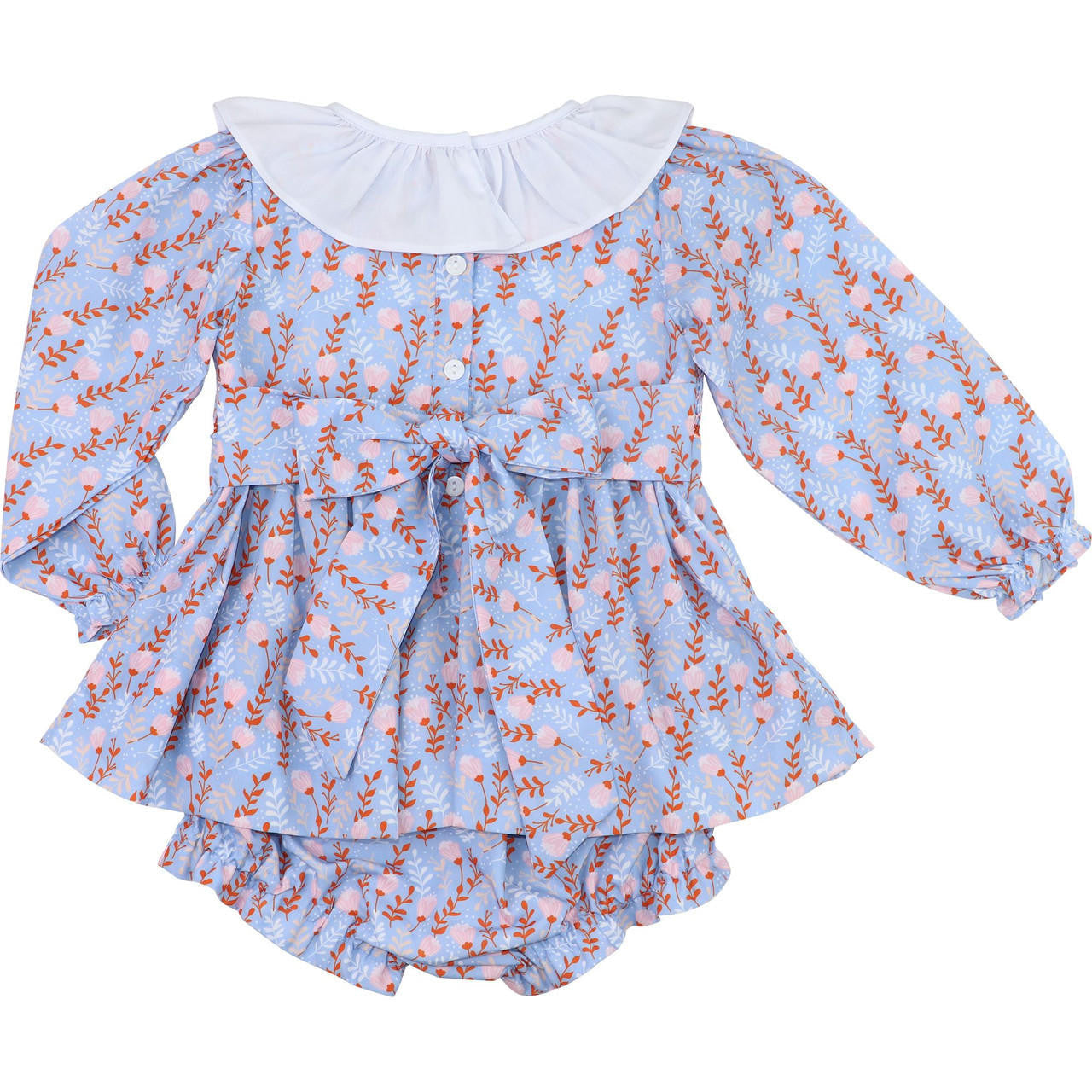 Blue And Orange Floral Smocked Rosette Diaper Set   Smocked Threads