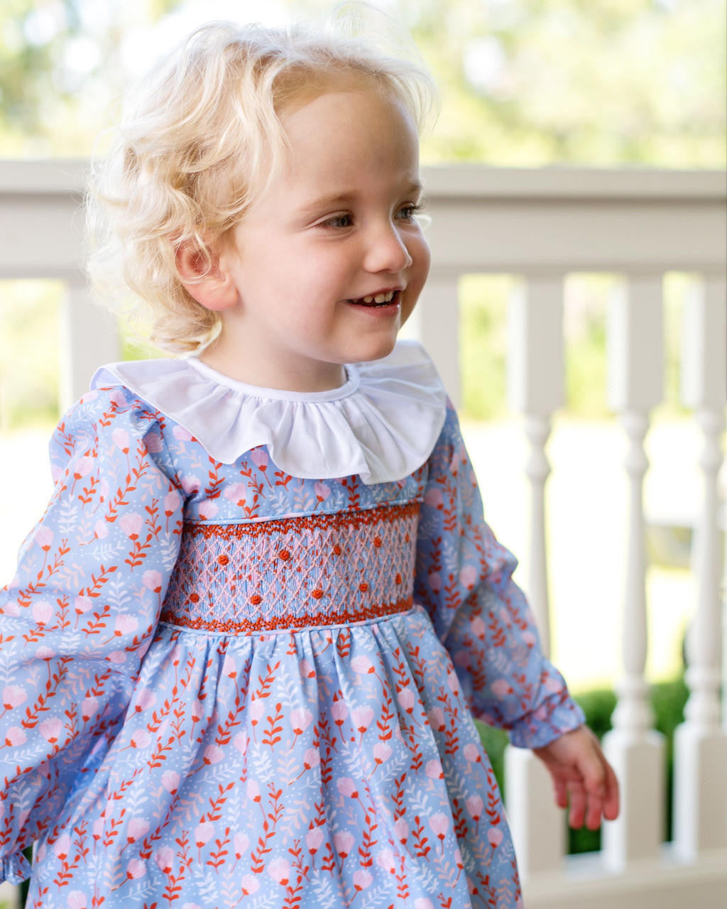 Blue And Orange Floral Smocked Rosette Diaper Set   Smocked Threads