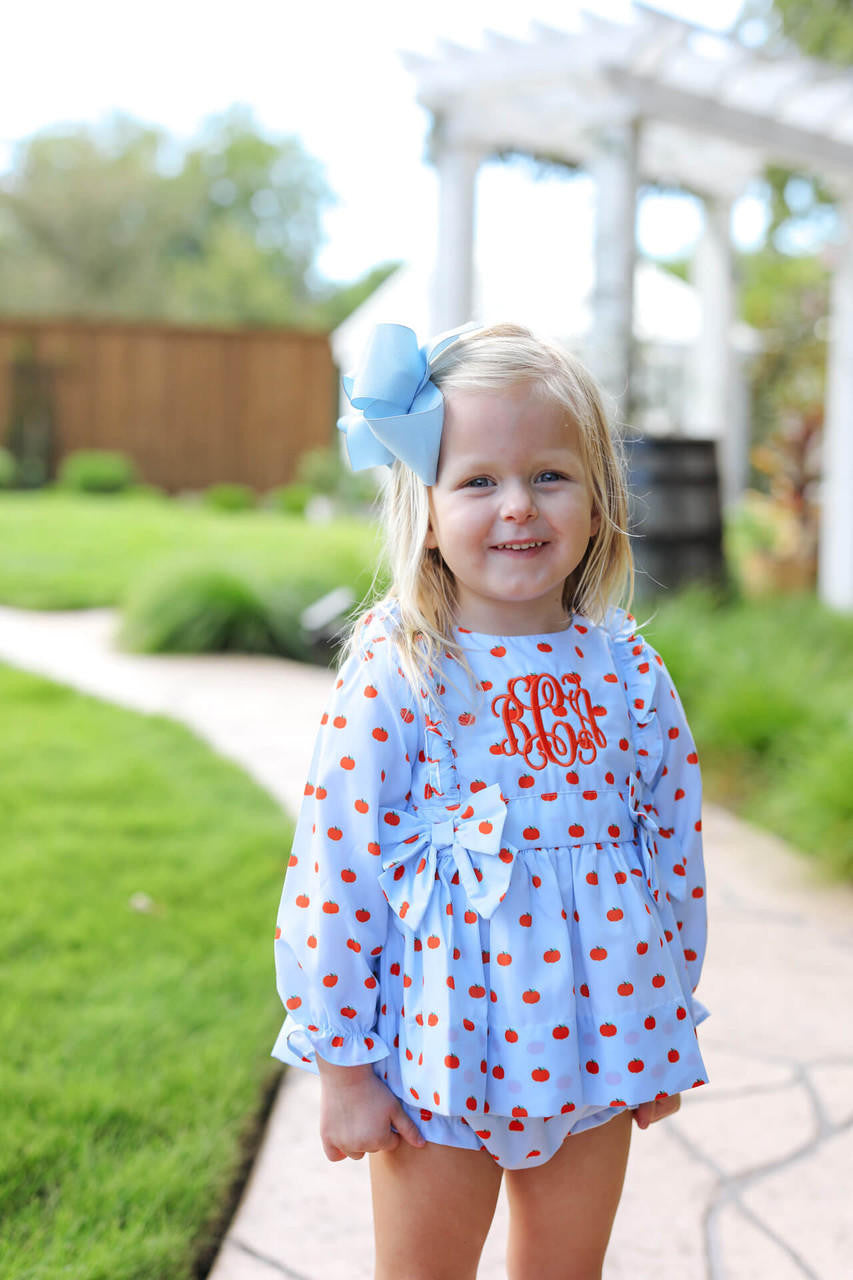 Blue And Orange Pumpkin Print Bow Diaper Set Monogram