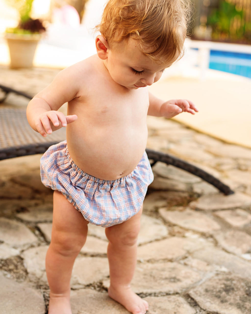 Blue And Orange Windowpane Seersucker Swim Bloomers   Monogram