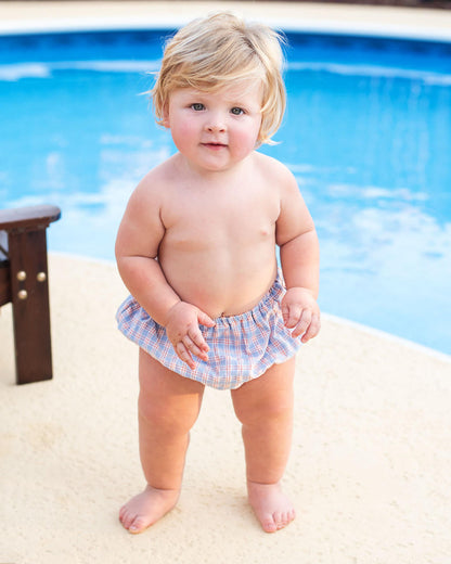 Blue And Orange Windowpane Seersucker Swim Bloomers   Monogram