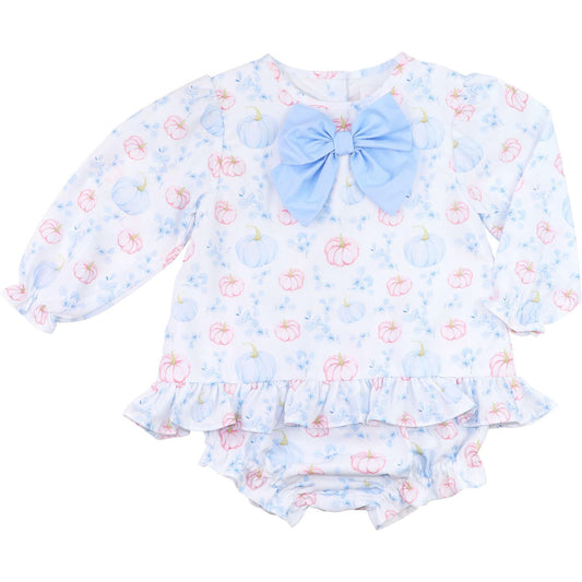 Blue And Pink Pumpkin Bow Diaper Set  Smocked Threads