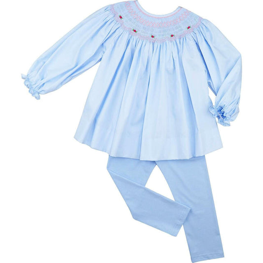 Blue And Pink Smocked Rosette Legging Set - Shipping Early October  Smocked Threads