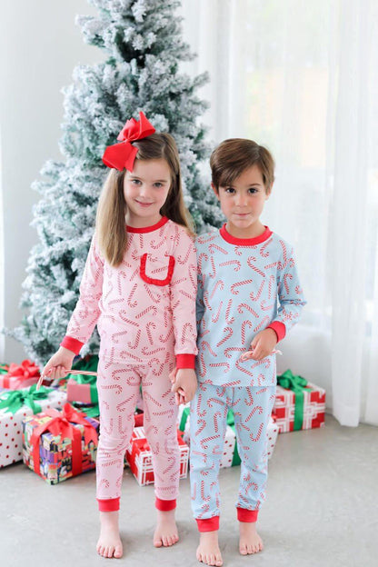 Blue And Red Candy Cane Knit Pajamas - Shipping Mid October  Monogram