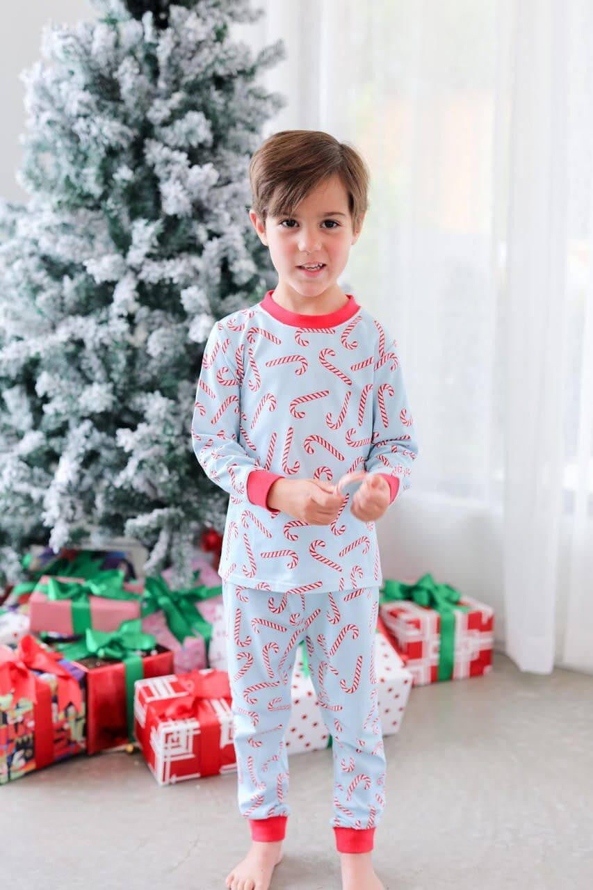 Blue And Red Candy Cane Knit Pajamas - Shipping Mid October  Monogram