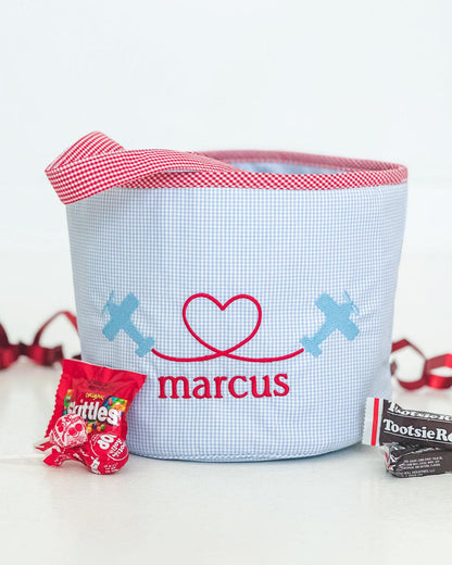 Blue And Red Gingham Airplane Valentine Basket