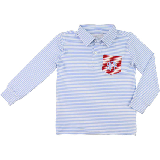 Blue And Red Stripe Knit Polo Shirt    Monogram