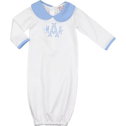 Blue And White Knit Baby Gown Monogram