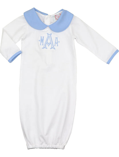 Blue And White Knit Baby Gown Monogram