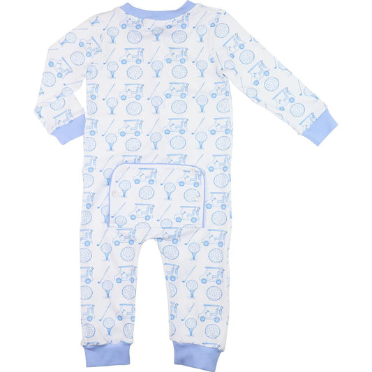 Blue And White Knit Golf Zipper Pajamas  Smocked Threads