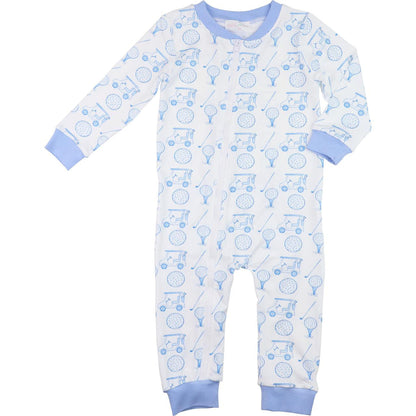 Blue And White Knit Golf Zipper Pajamas  Smocked Threads