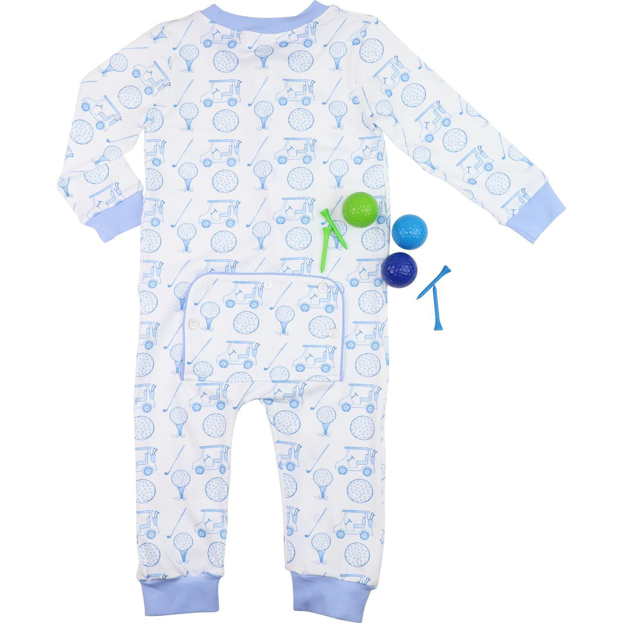 Blue And White Knit Golf Zipper Pajamas  Smocked Threads