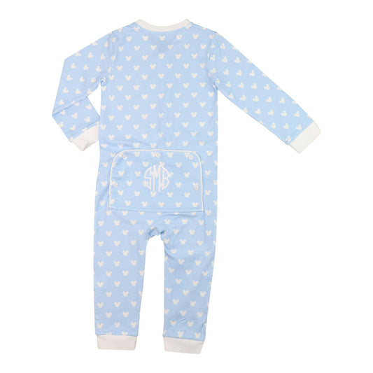 Blue And White Mouse Ears Knit Zipper Pajamas  Monogram