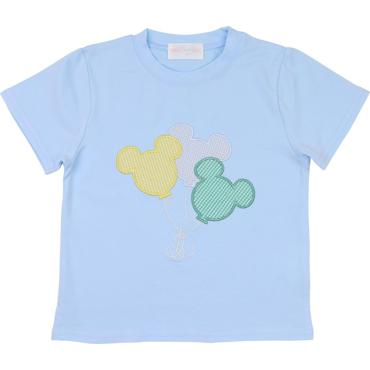 Blue Applique Balloon Mouse Ears Shirt  Smocked Threads