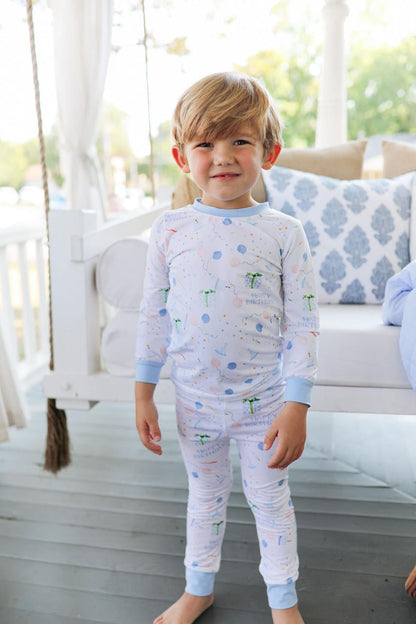 Blue Birthday Print Knit Pajamas  Cecil and Lou