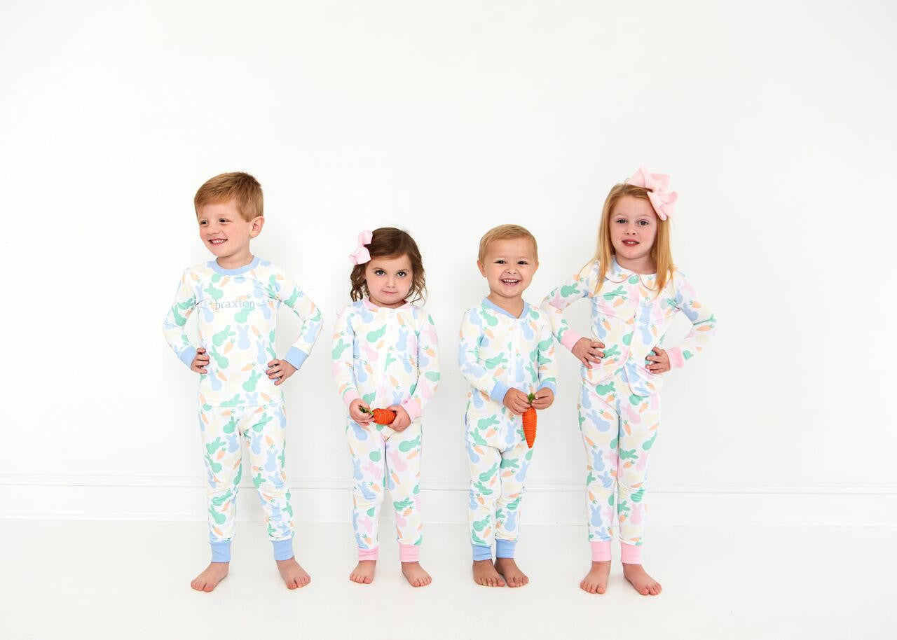 Blue Bunny And Carrot Knit Pajamas