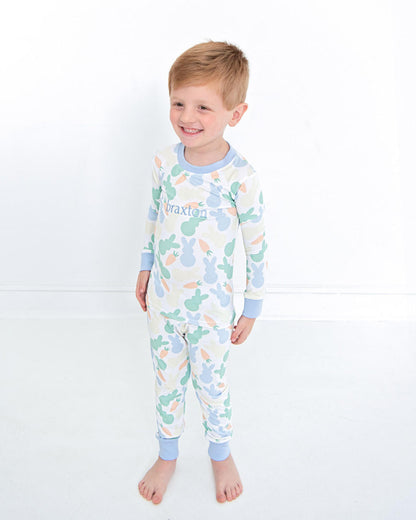 Blue Bunny And Carrot Knit Pajamas