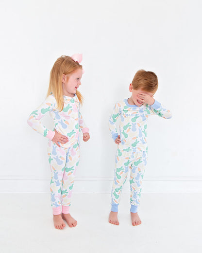 Blue Bunny And Carrot Knit Pajamas