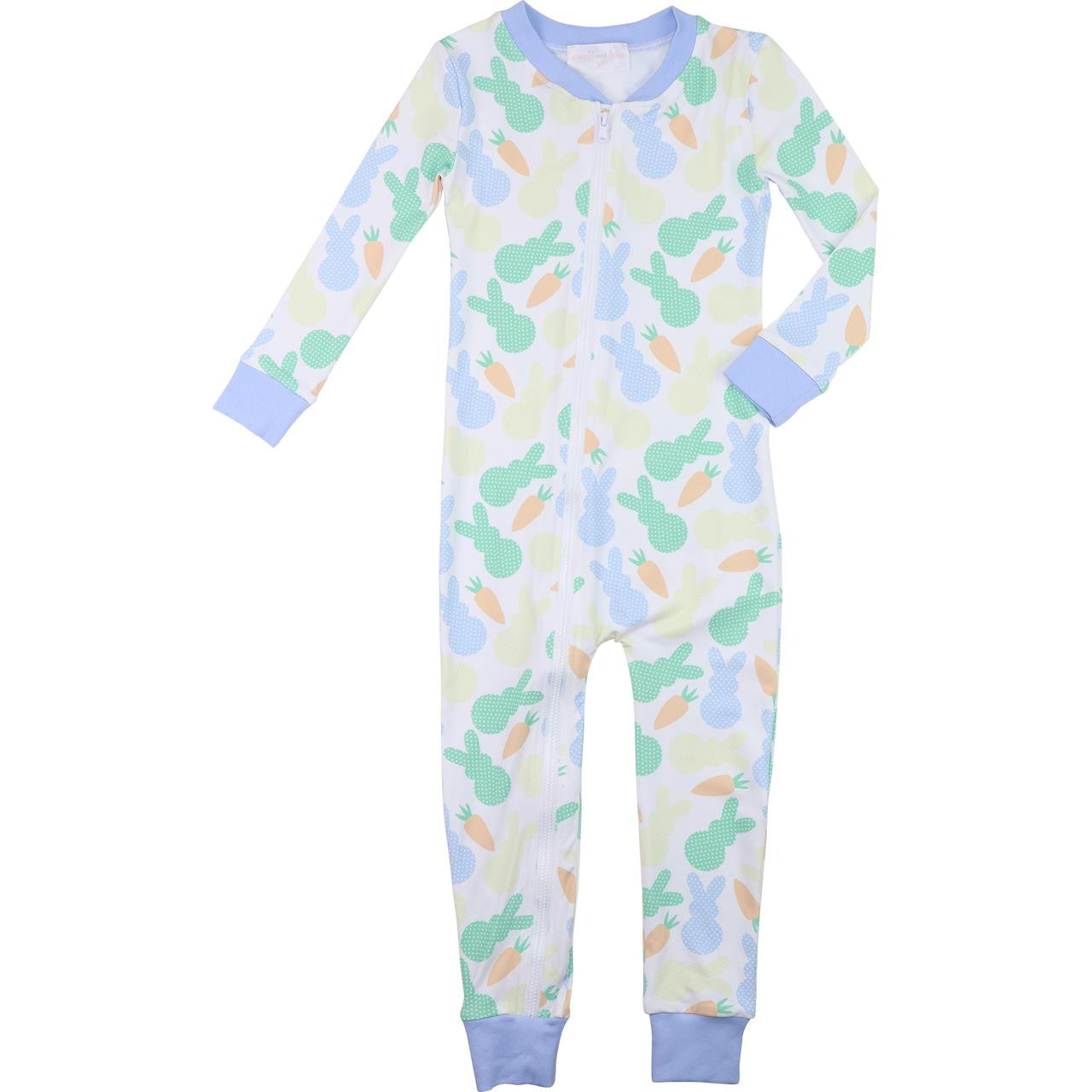 Blue Bunny And Carrot Knit Zipper Pajamas