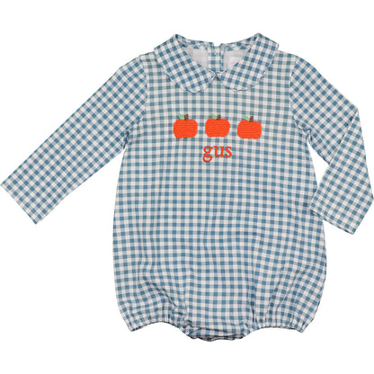 Blue Check Embroidered Pumpkin Bubble  Monogram - Cecil and Lou