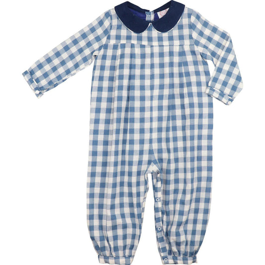 Blue Check Long Romper - Shipping Early October  Smocked Threads