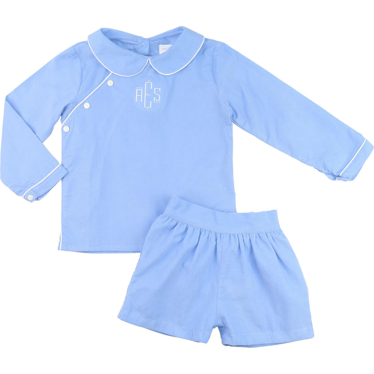 Blue Corduroy Short Set  Monogram