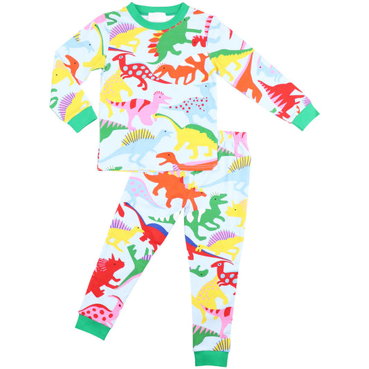 Blue Dinosaur Knit Pajamas Monogram