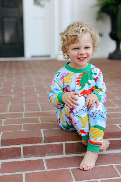 Blue Dinosaur Knit Pajamas Monogram