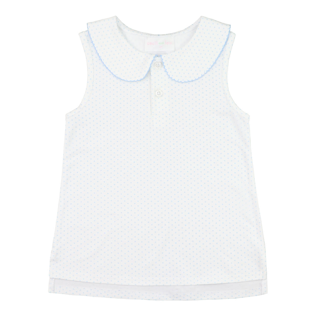 Blue Dot Sleeveless Knit Peter Pan Shirt - Shipping Early May  Smocked Threads