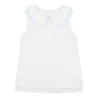 Blue Dot Sleeveless Knit Peter Pan Shirt - Shipping Early May  Smocked Threads