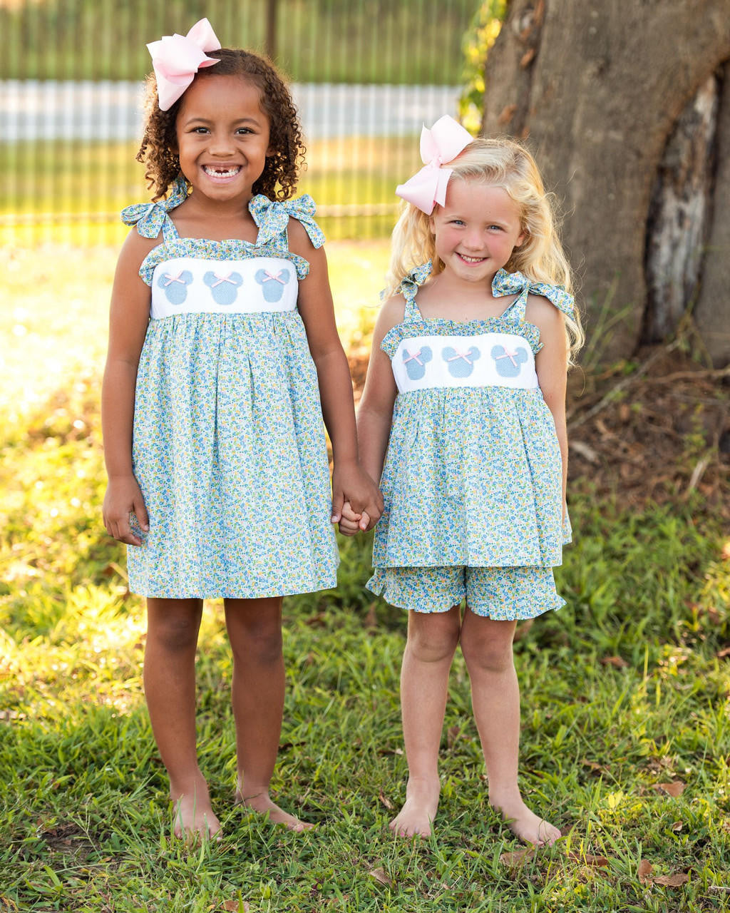 Blue Floral Smocked Mouse Ears Short Set  Smocked Threads