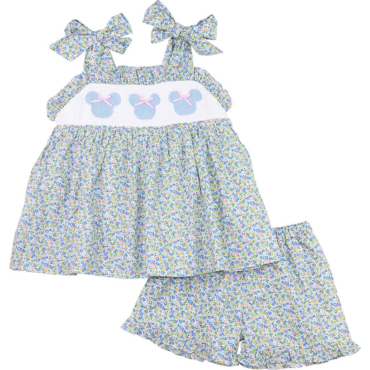 Blue Floral Smocked Mouse Ears Short Set  Smocked Threads