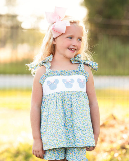 Blue Floral Smocked Mouse Ears Short Set  Smocked Threads