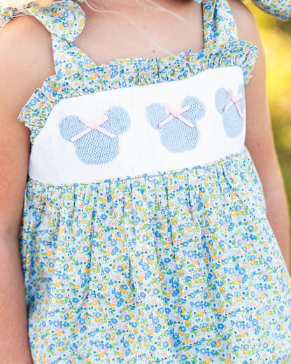 Blue Floral Smocked Mouse Ears Short Set  Smocked Threads