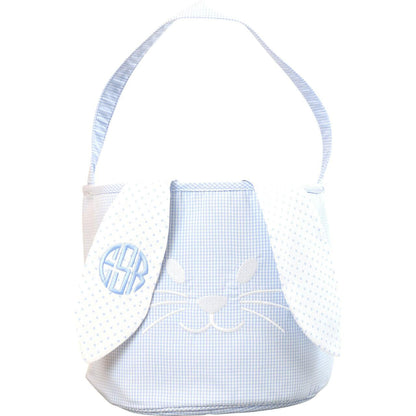 Blue Gingham Bunny Ear Basket   Monogram - Cecil and Lou