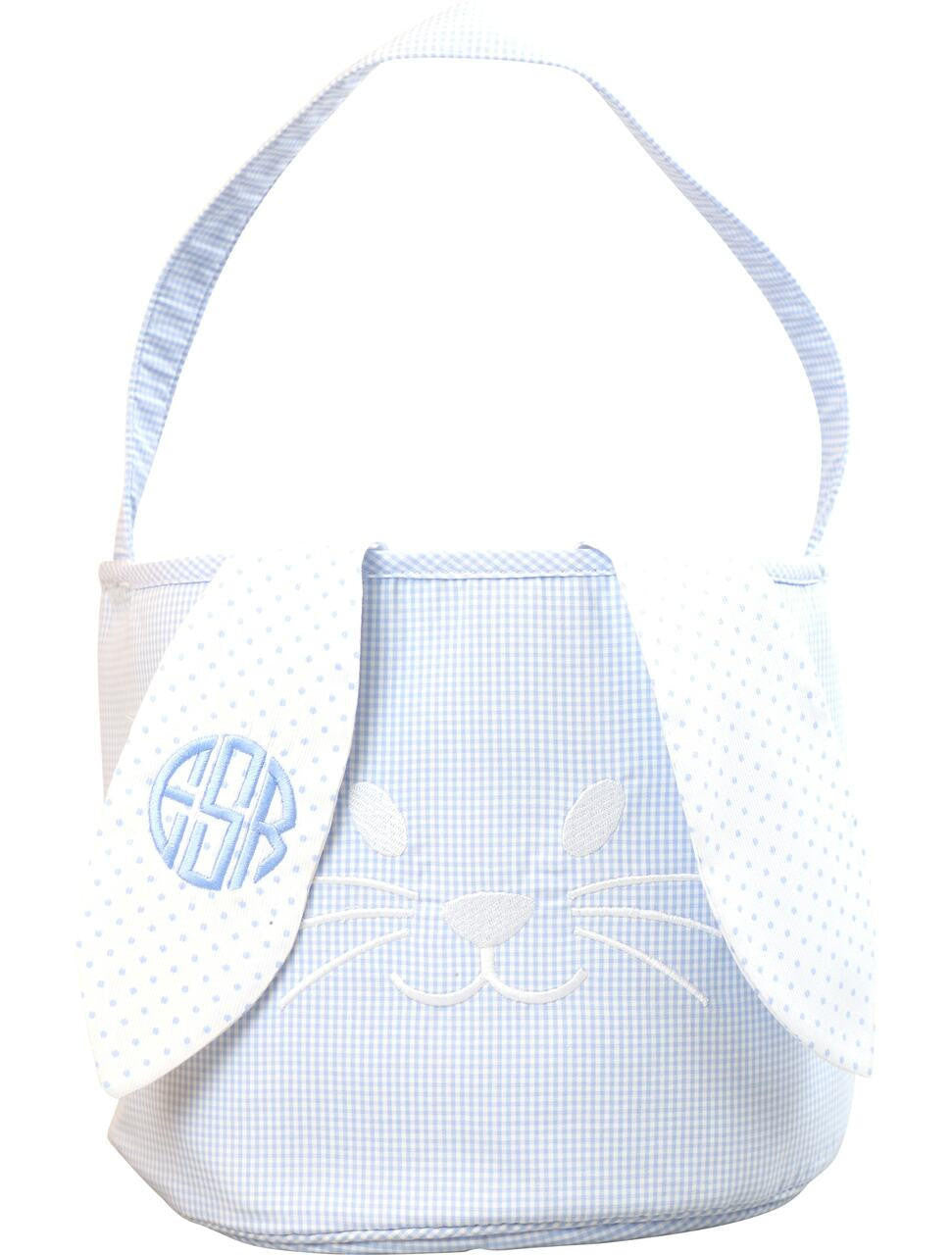 Blue Gingham Bunny Ear Basket   Monogram - Cecil and Lou